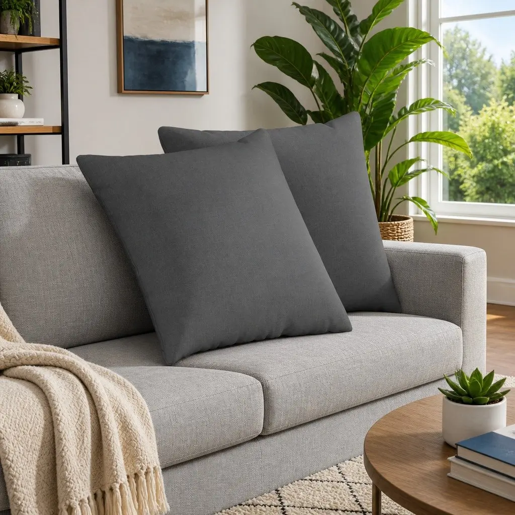 Sofa Cushions 2 Pieces Dark Grey 60x60cm Soft Fabric Modern Decorative Pillows