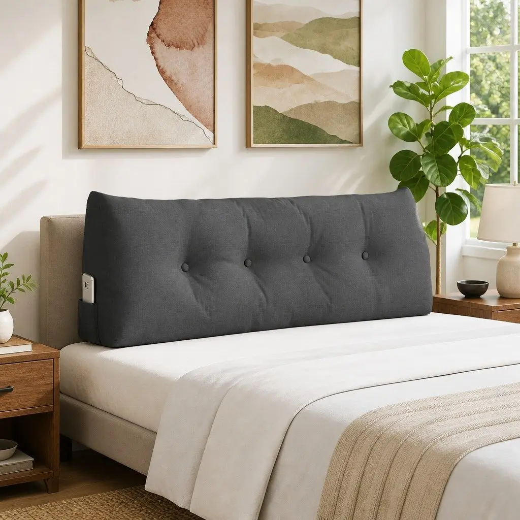 Back Pillow Ergonomic Soft Touch Velvety Dark Grey 120x24x50cm Support Cushion