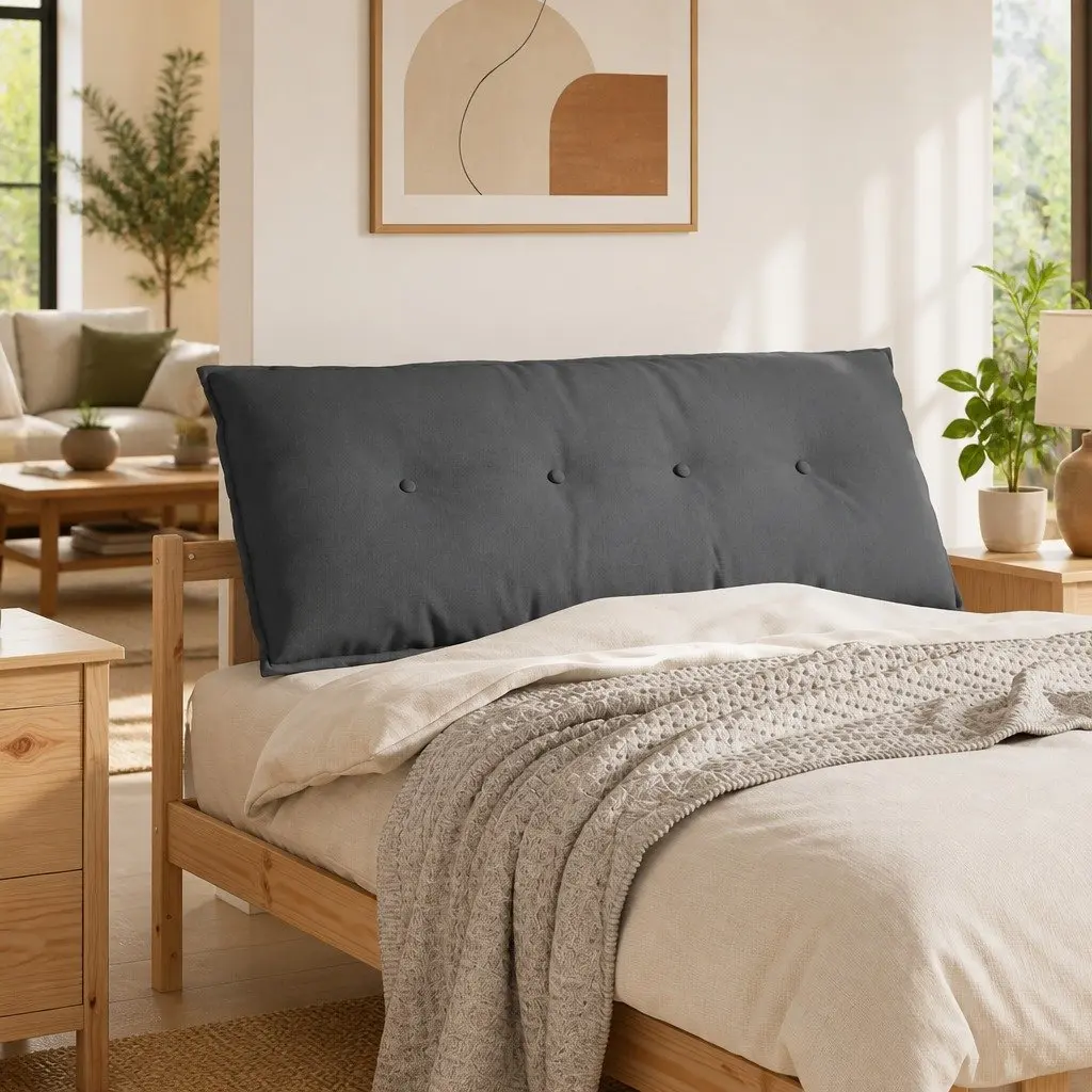 Back Cushion Indoor Lumbar Support Dark Grey 120x19x50cm Soft Fabric with Zipper Closure