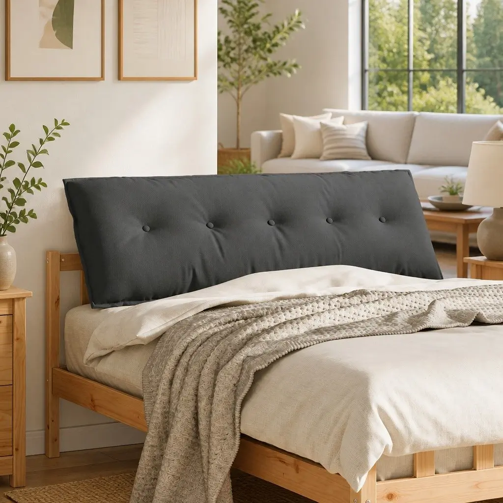 Back Pillow Fabric 140x19x50cm Dark Grey Indoor Home Decor Cushion Support Backrest