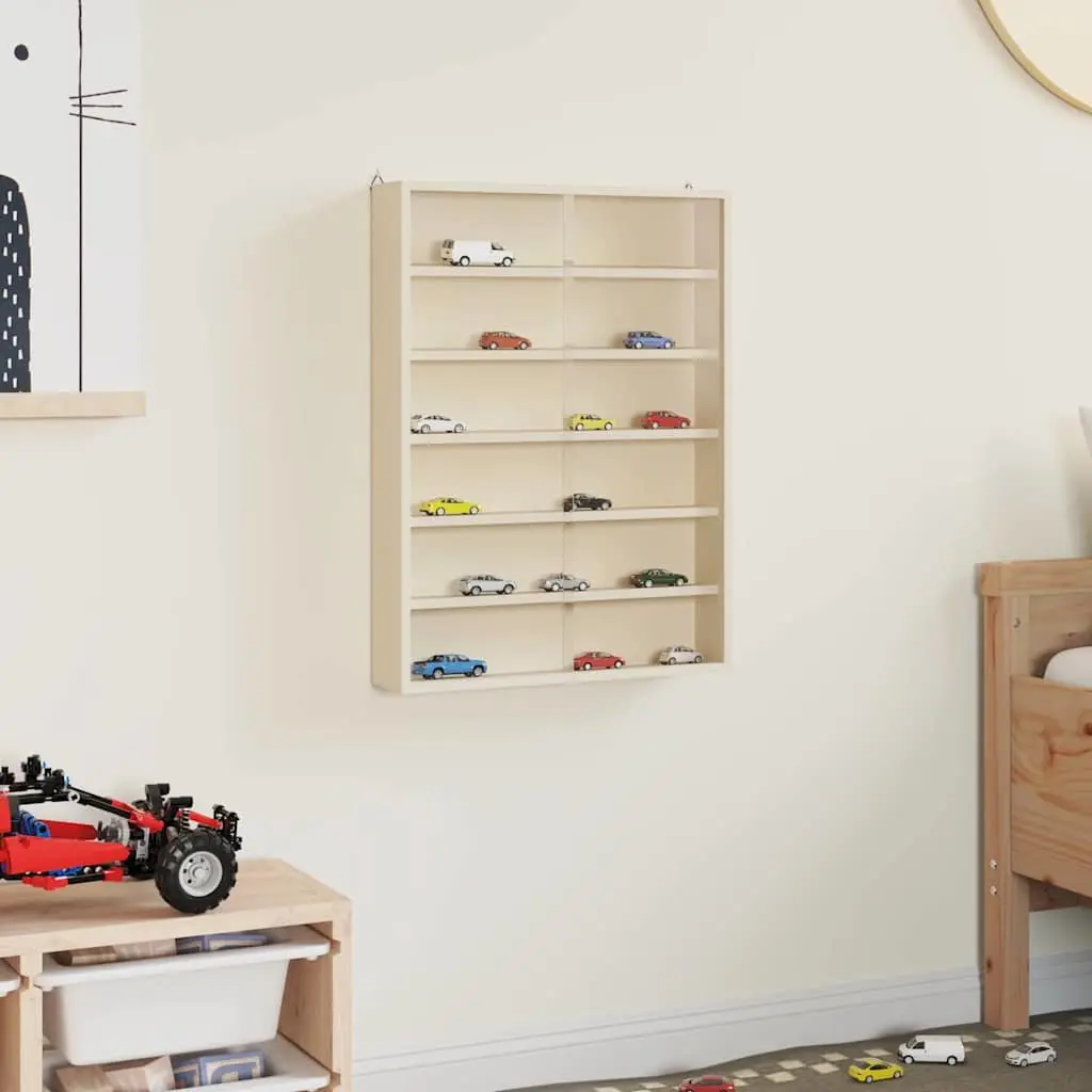Beige Wall-Mounted Display Case Rectangular Plywood Storage Unit with Sliding Doors for Collectibles and Keepsakes 40x8.5x54cm