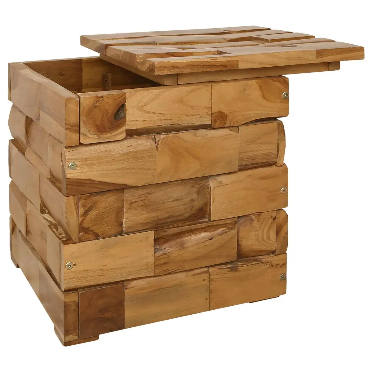 Rectangular Stool Solid Teak Wood Brown Compact Hidden Storage for Bedroom Lounge Entryway