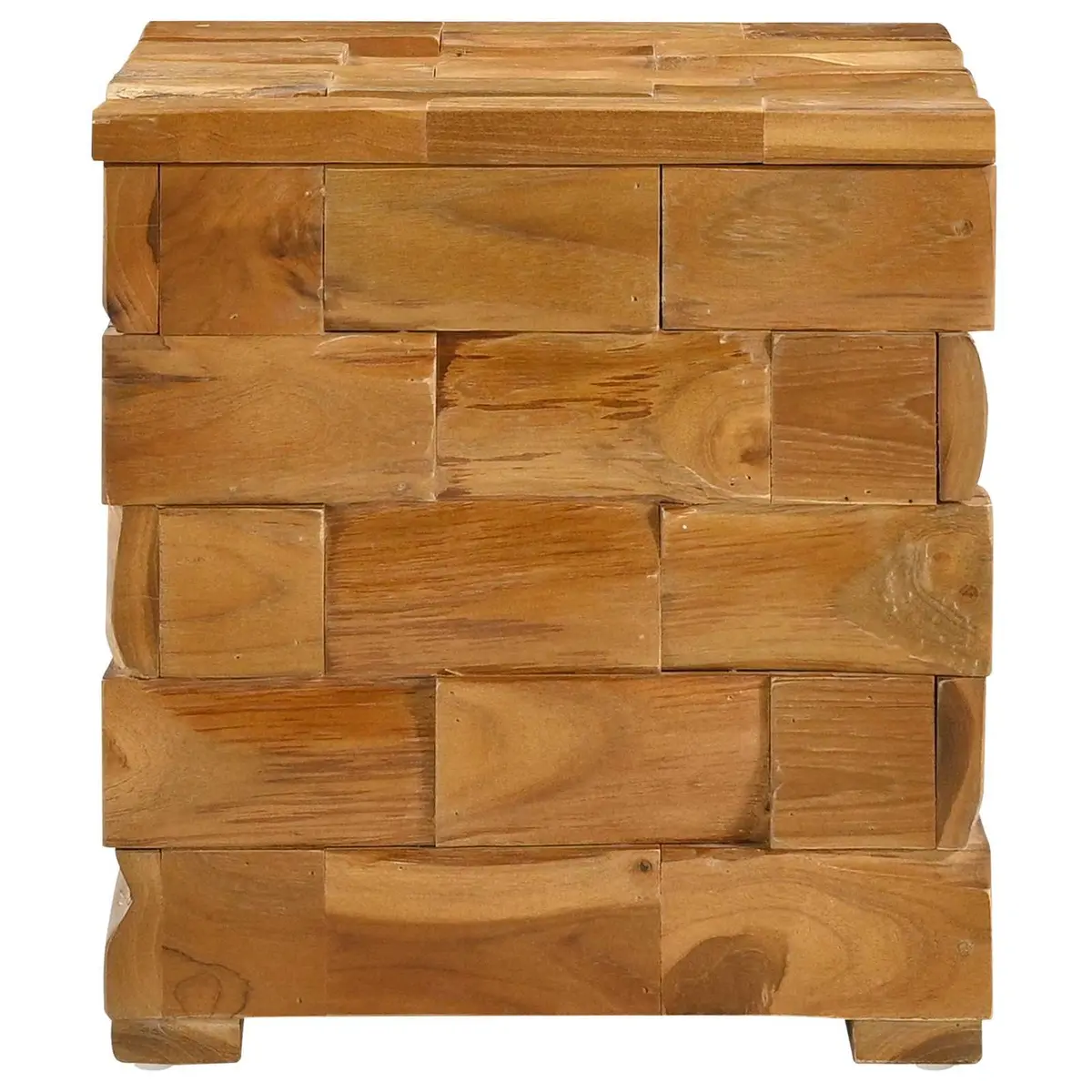 Rectangular Stool Solid Teak Wood Brown Compact Hidden Storage for Bedroom Lounge Entryway