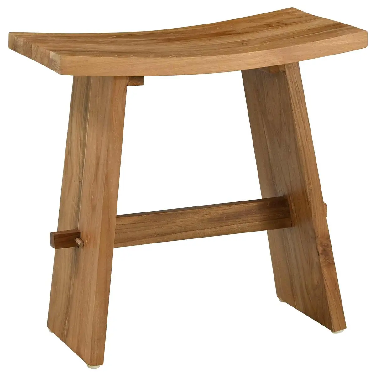 Bathroom Stool Modern Brown Solid Teak Wood Indoor Seating Backless Compact