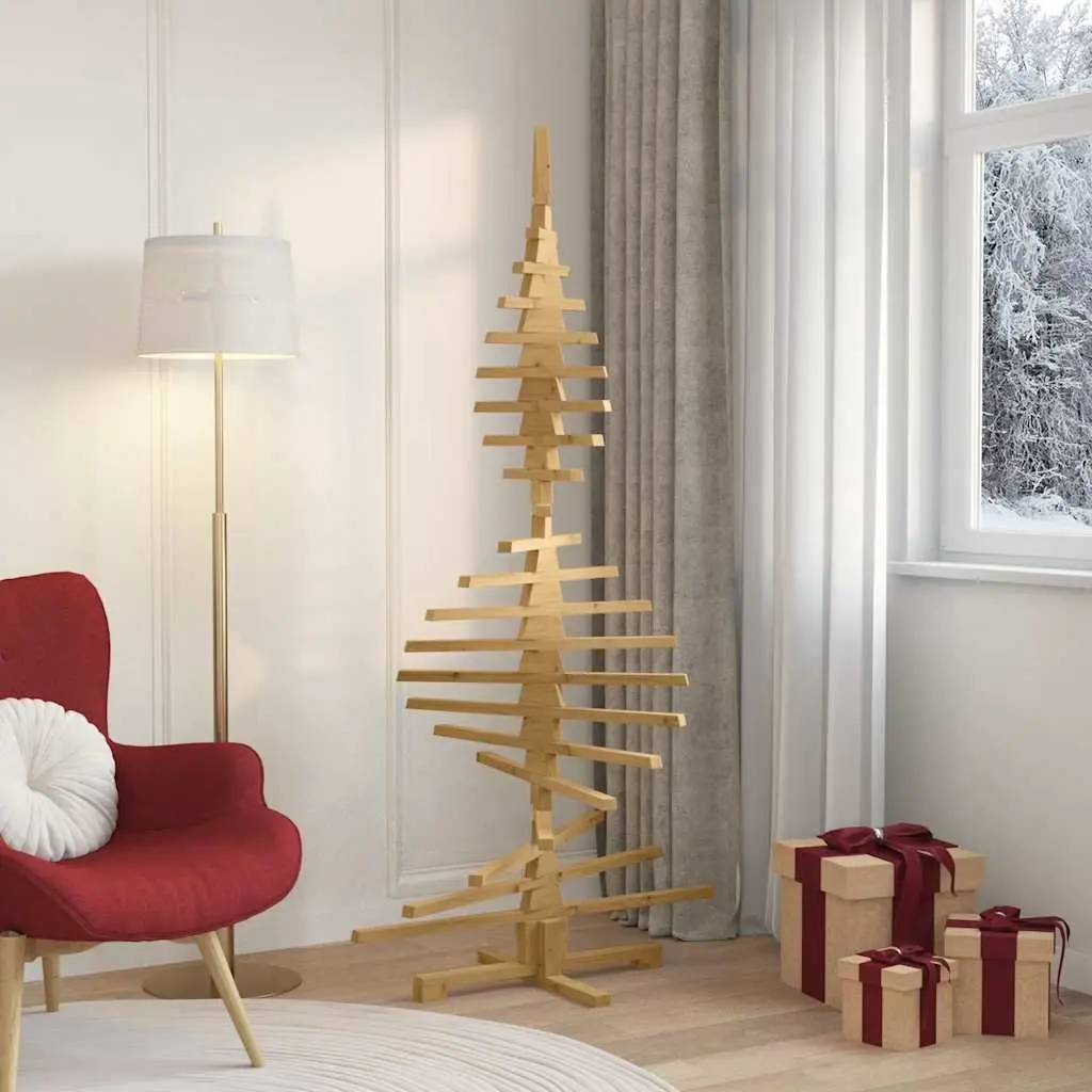 Wooden Christmas Tree Solid Pine 180cm Brown Adjustable Branches DIY