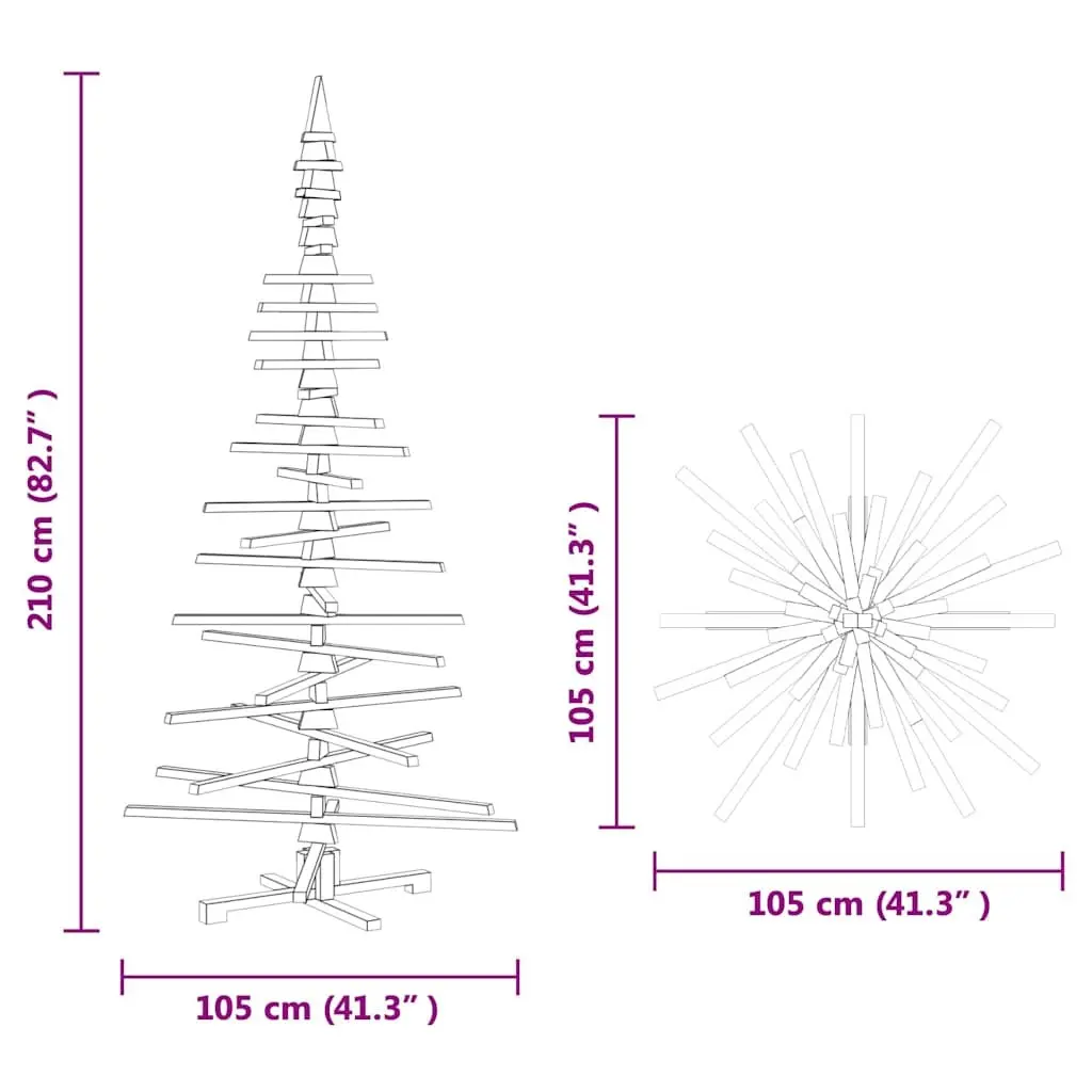 Wooden Christmas Tree Solid Pine 210 cm Brown Adjustable Branches DIY
