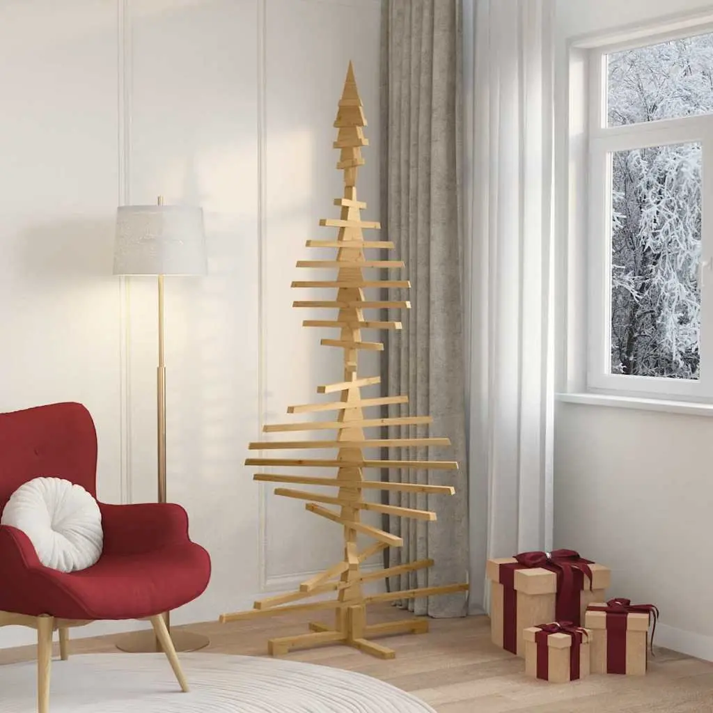 Wooden Christmas Tree Solid Pine 210 cm Brown Adjustable Branches DIY
