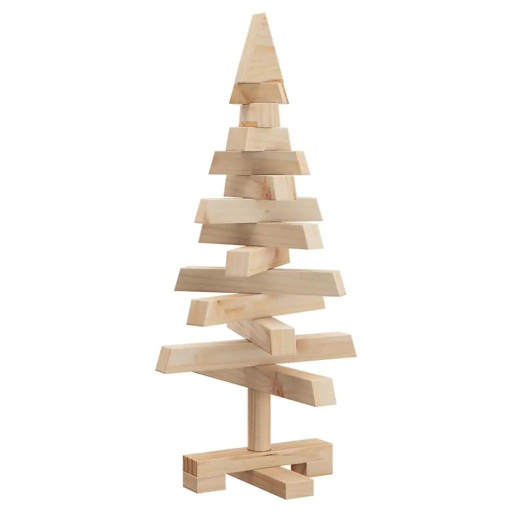 Natural Pine Wood Christmas Tree 60cm with Stand Brown Solid Wooden Holiday