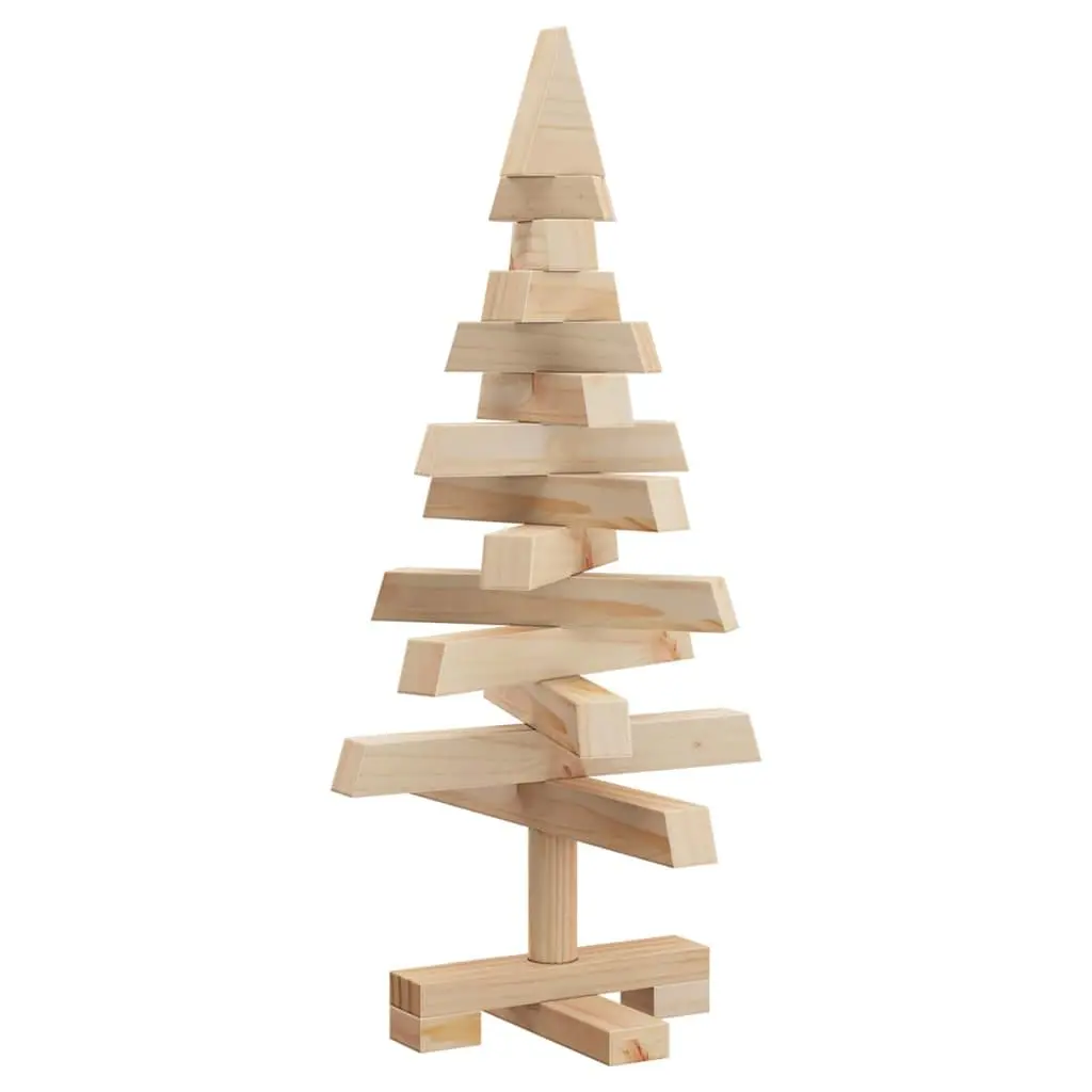 Natural Pine Wood Christmas Tree 60cm with Stand Brown Solid Wooden Holiday