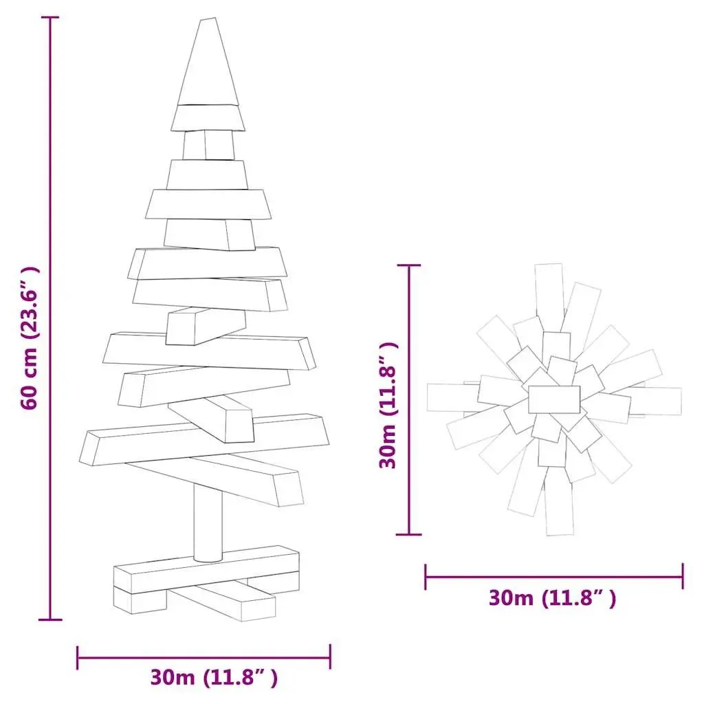Wooden Christmas Tree Solid Pine 60cm Brown Seasonal Home Garden Decor