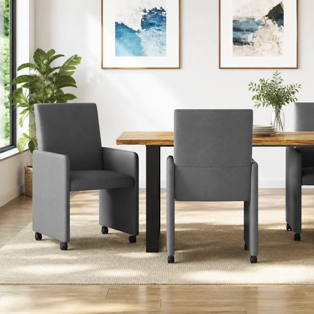 Dining Chairs with Wheels 2 pcs Grey Kitchen Dining Room Furniture Modern Design