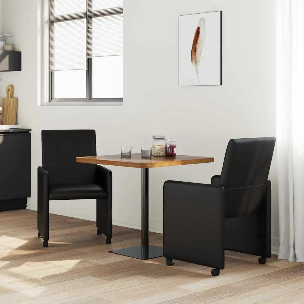 Dining Chairs Faux Leather 2 pcs Black Kitchen Room Seating Furniture