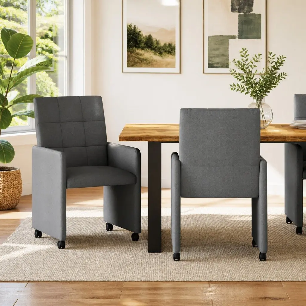 Grey Dining Chairs with Wheels for Home Use
