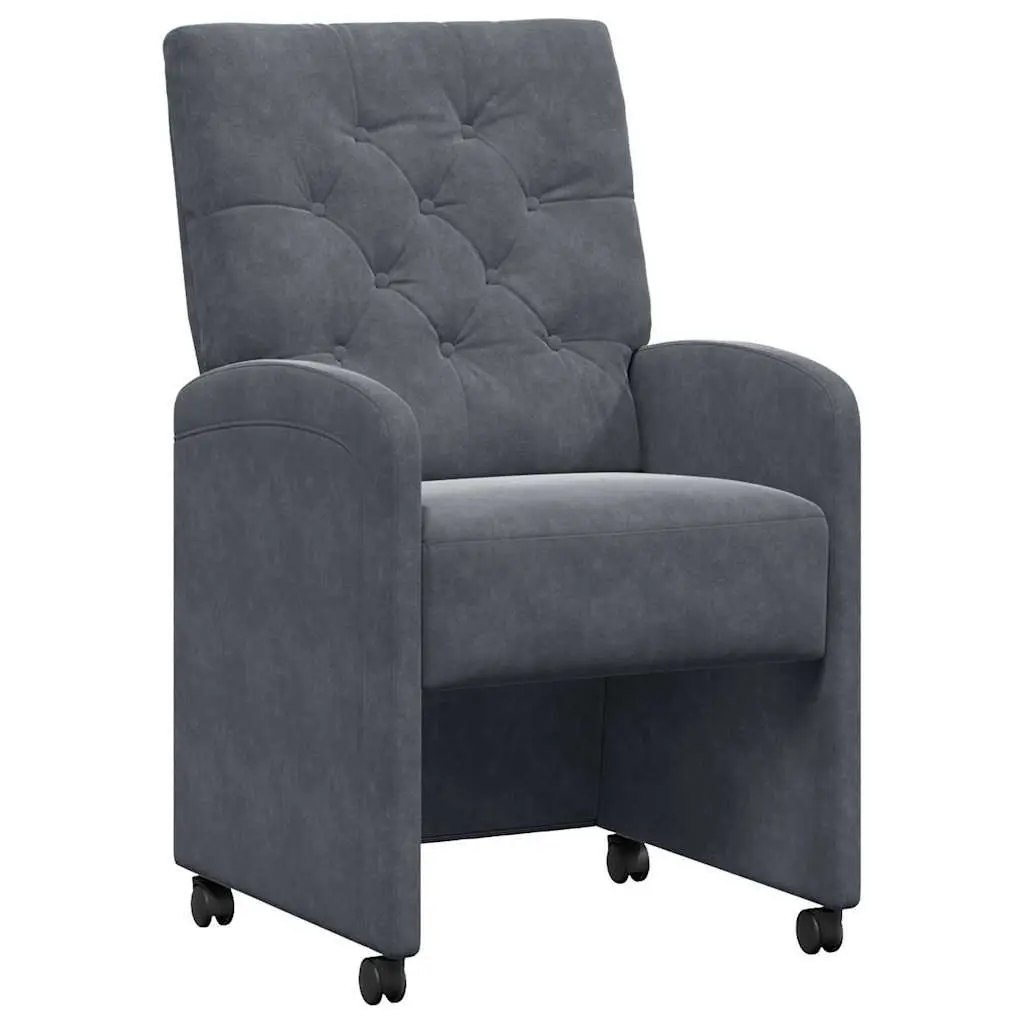 Dining Chairs with Wheels Velvet Upholstered Dark Grey Plywood and Metal 2 Piece Set