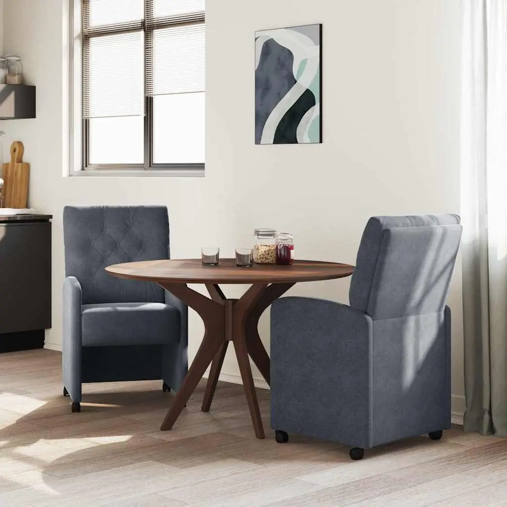 Dining Chairs with Wheels Velvet Upholstered Dark Grey Plywood and Metal 2 Piece Set