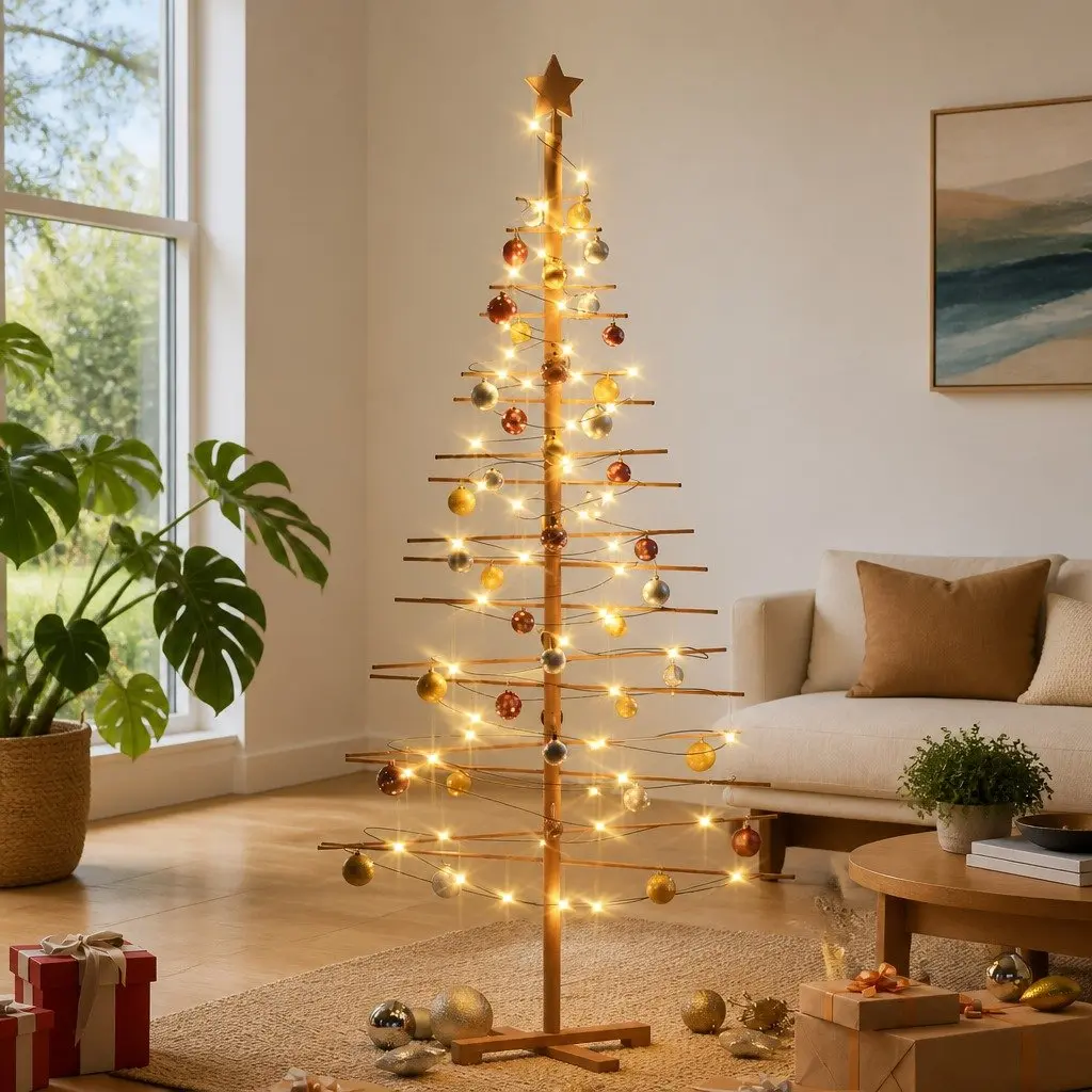180cm Wooden Christmas Tree Natural Bamboo with Pine Stand Seasonal Decor