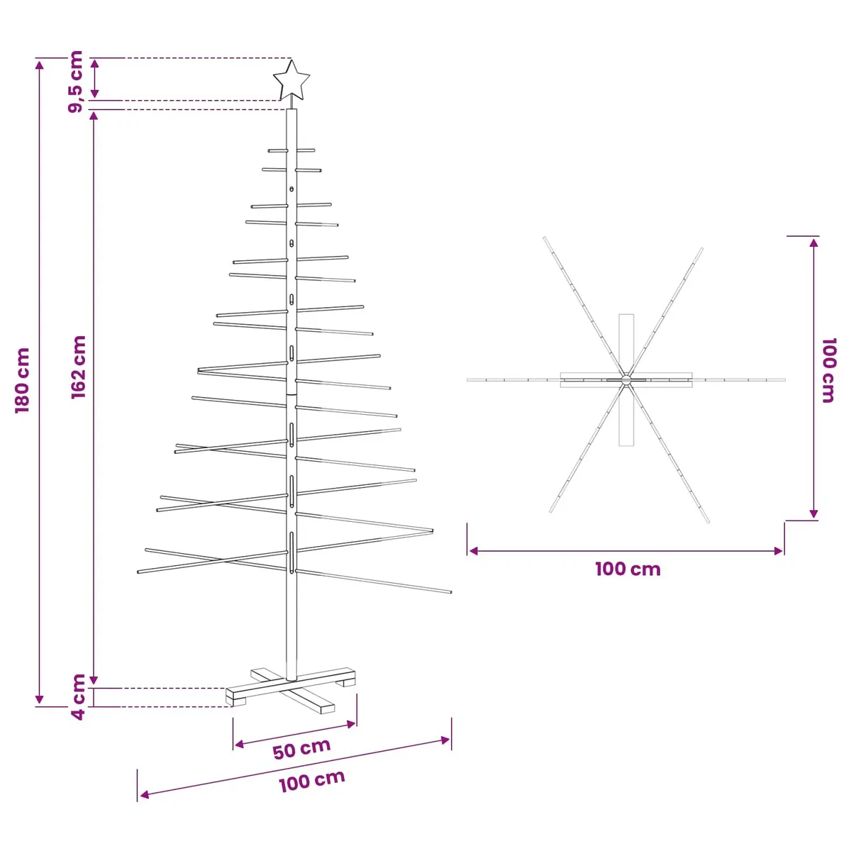 180cm Wooden Christmas Tree Natural Bamboo with Pine Stand Seasonal Decor