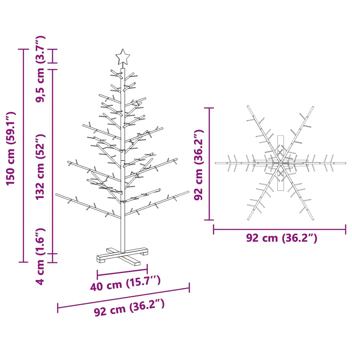 Wooden Christmas Tree with Stand Natural 150cm Solid Pine Indoor Holiday