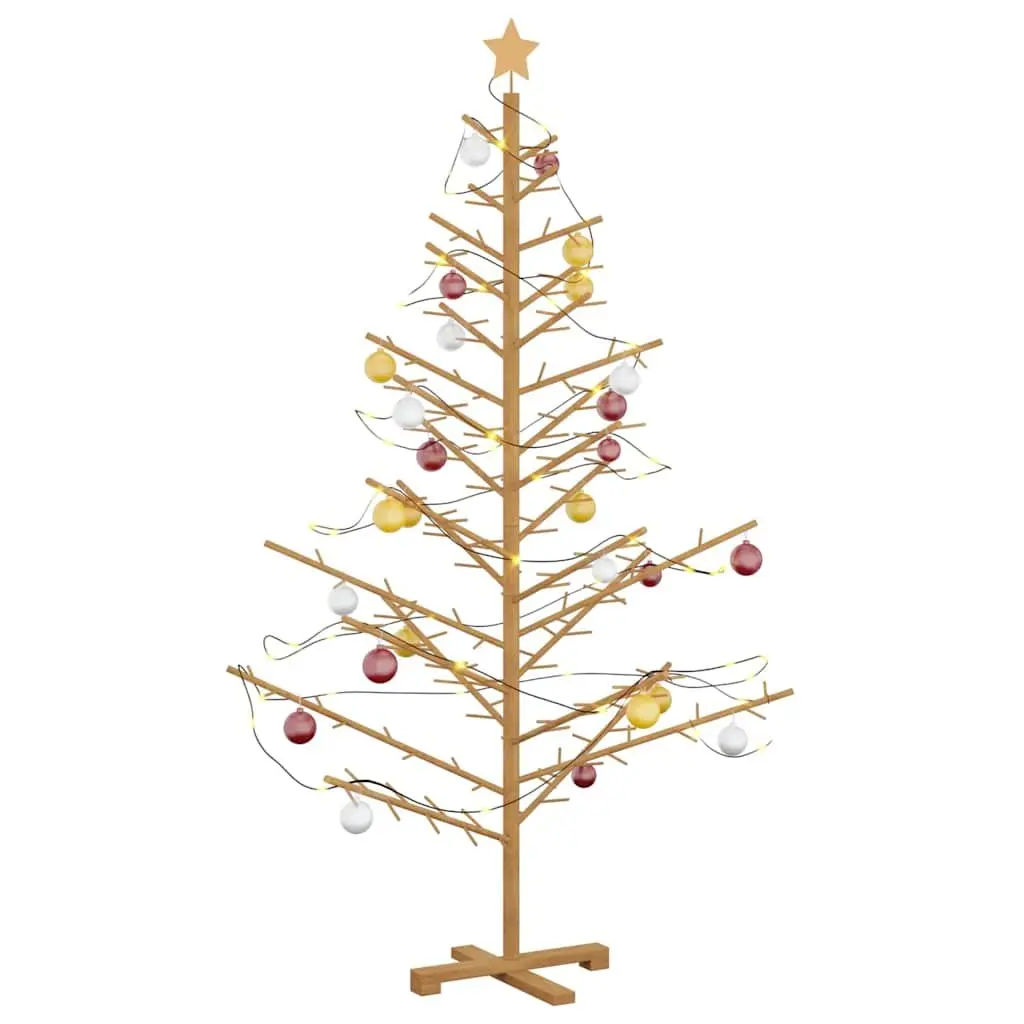 Wooden Christmas Tree with Stand 180cm Brown Solid Pine Holiday Seasonal Decor