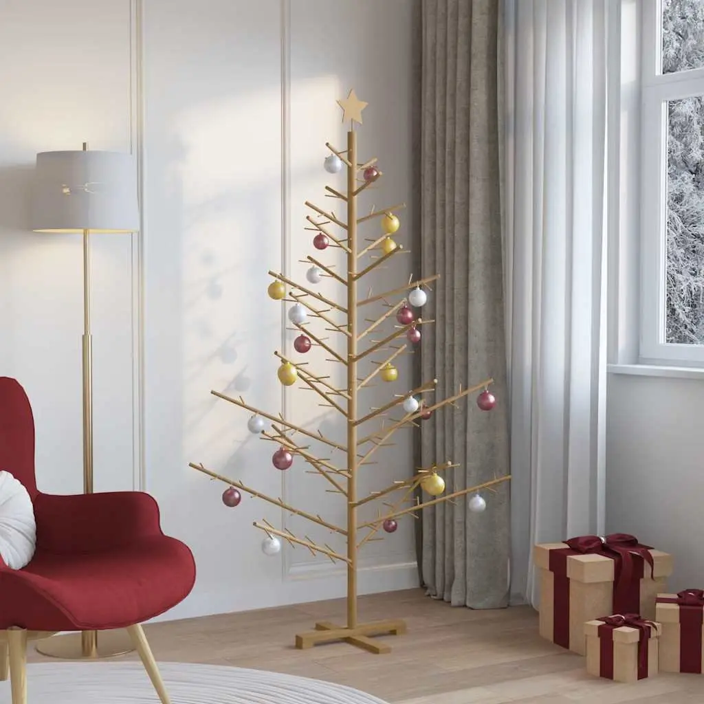 Wooden Christmas Tree with Stand 180cm Brown Solid Pine Holiday Seasonal Decor
