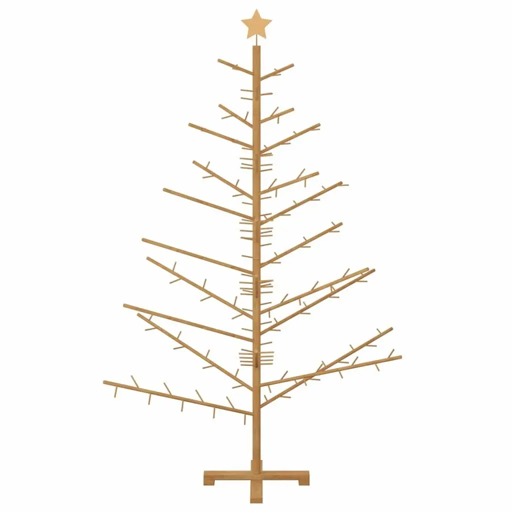 Wooden Christmas Tree with Stand 180cm Brown Solid Pine Holiday Seasonal Decor