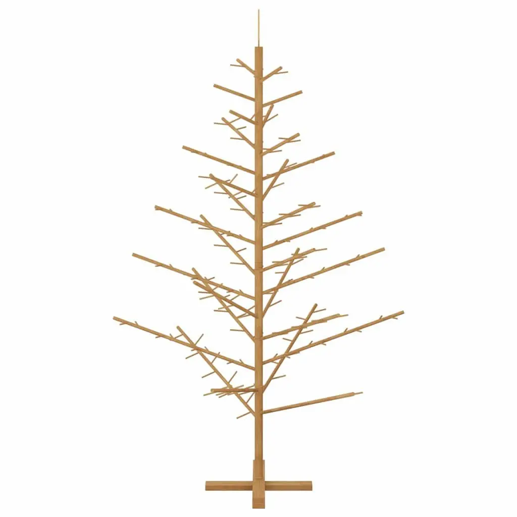 Wooden Christmas Tree with Stand 180cm Brown Solid Pine Holiday Seasonal Decor