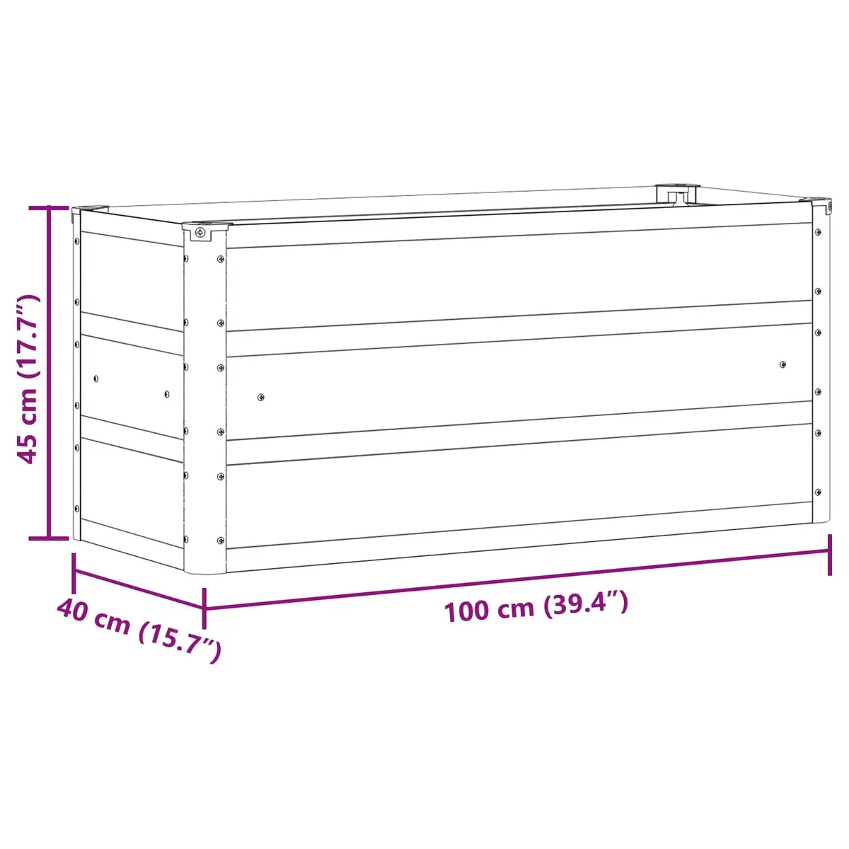Steel Planter Ivory 100x40x45cm Garden Patio Indoor Outdoor Decorative Pot