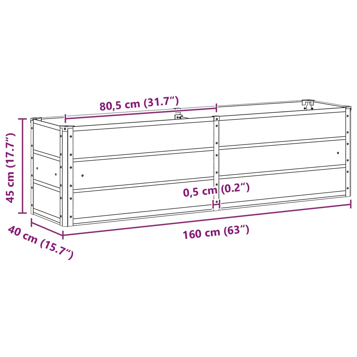 Planter Steel Ivory 160 x 40 x 45 cm