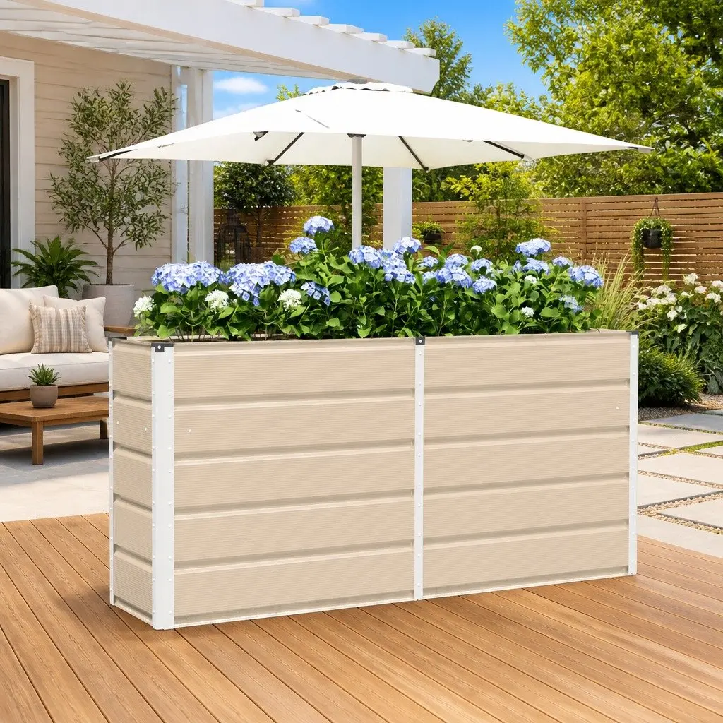Steel Planter 160 x 40 x 75 cm Ivory Indoor Outdoor Garden Pot Large Container