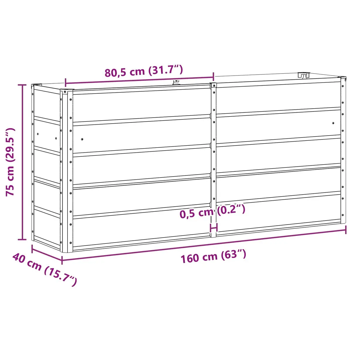 Steel Planter 160 x 40 x 75 cm Ivory Indoor Outdoor Garden Pot Large Container