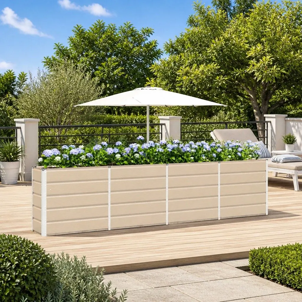Steel Planter Ivory 320 x 40 x 75 cm Modern Garden Patio Indoor Outdoor Pot