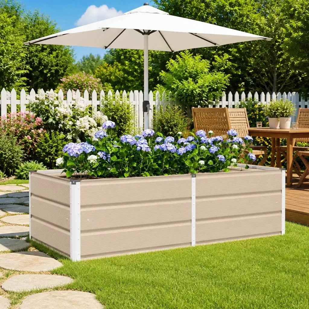 Garden Planter Steel and Plastic 160x80x45cm Ivory Outdoor Indoor Pot Large Decorative