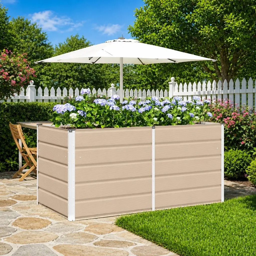 Planter Steel Plastic Large Ivory 160x80x75cm Modern Indoor Outdoor Pot
