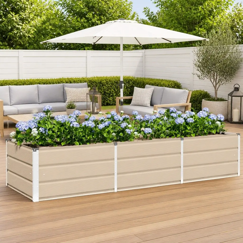 Steel Planter 240x80x45cm Ivory Minimalist Indoor Outdoor Garden Pot