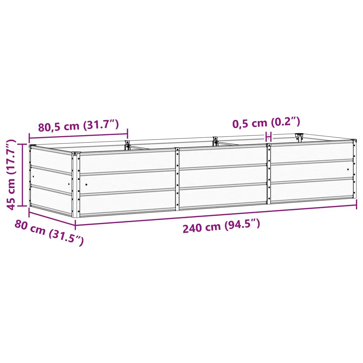 Steel Planter 240x80x45cm Ivory Minimalist Indoor Outdoor Garden Pot