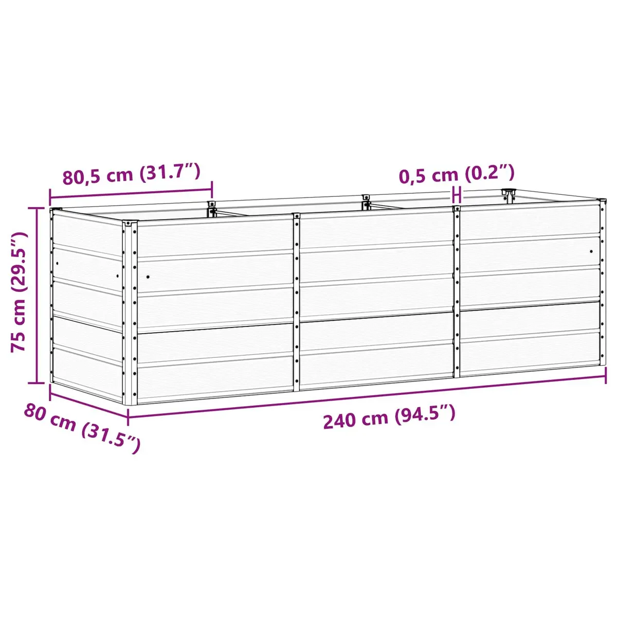 Modern Steel Planter Ivory 240 x 80 x 75 cm Garden Outdoor Indoor Large Pot