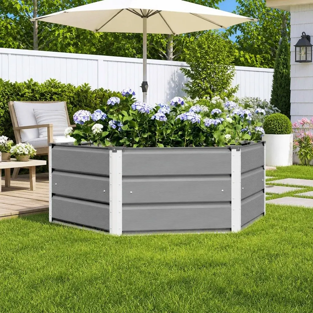 Steel Planter Hexagonal Light Grey 129x129x45cm Durable Outdoor Pot Garden Contemporary