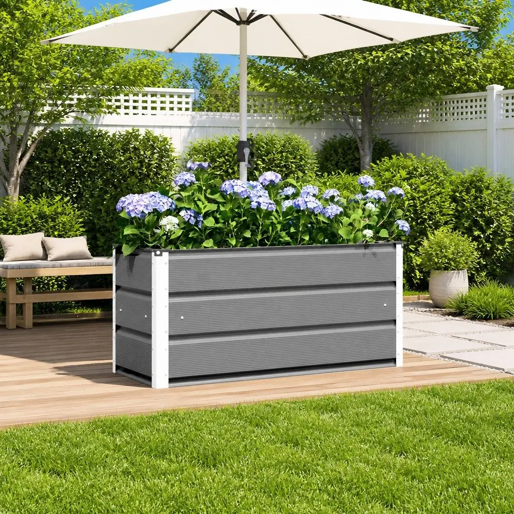 Steel Planter Light Grey 100x40x45cm Modern Indoor Outdoor Pot