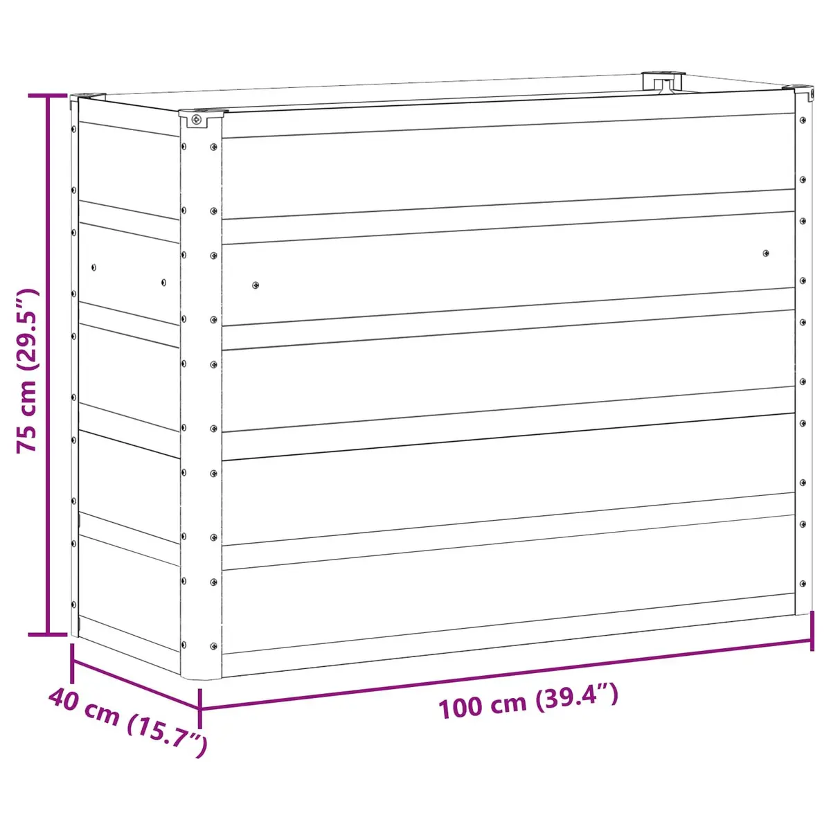 Planter Steel Frame Light Grey 100cm Length 40cm Width 75cm Height Indoor Outdoor Garden Patio Container
