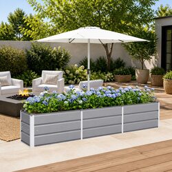 Steel Garden Planter Light Grey 240x40x45cm Indoor Outdoor Patio Flower Pot