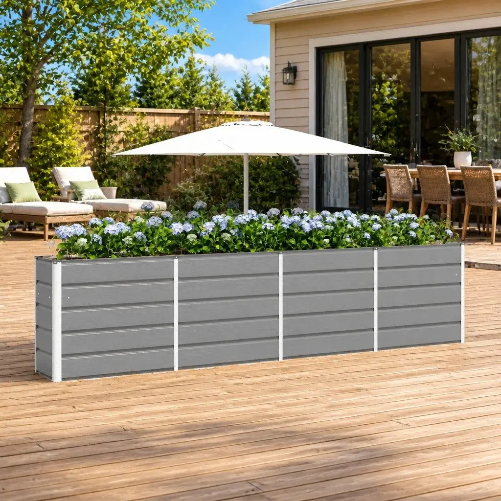 Steel Planter Light Grey 320x40x75cm Garden Patio Indoor Outdoor