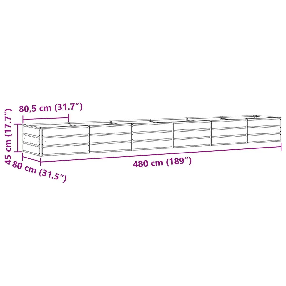 Planter Steel Light Grey 480x80x45cm Garden Terrace Indoor Outdoor