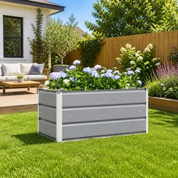 Practical Light Grey Steel Planter for Your Garden, 100 x 50 x 45 cm