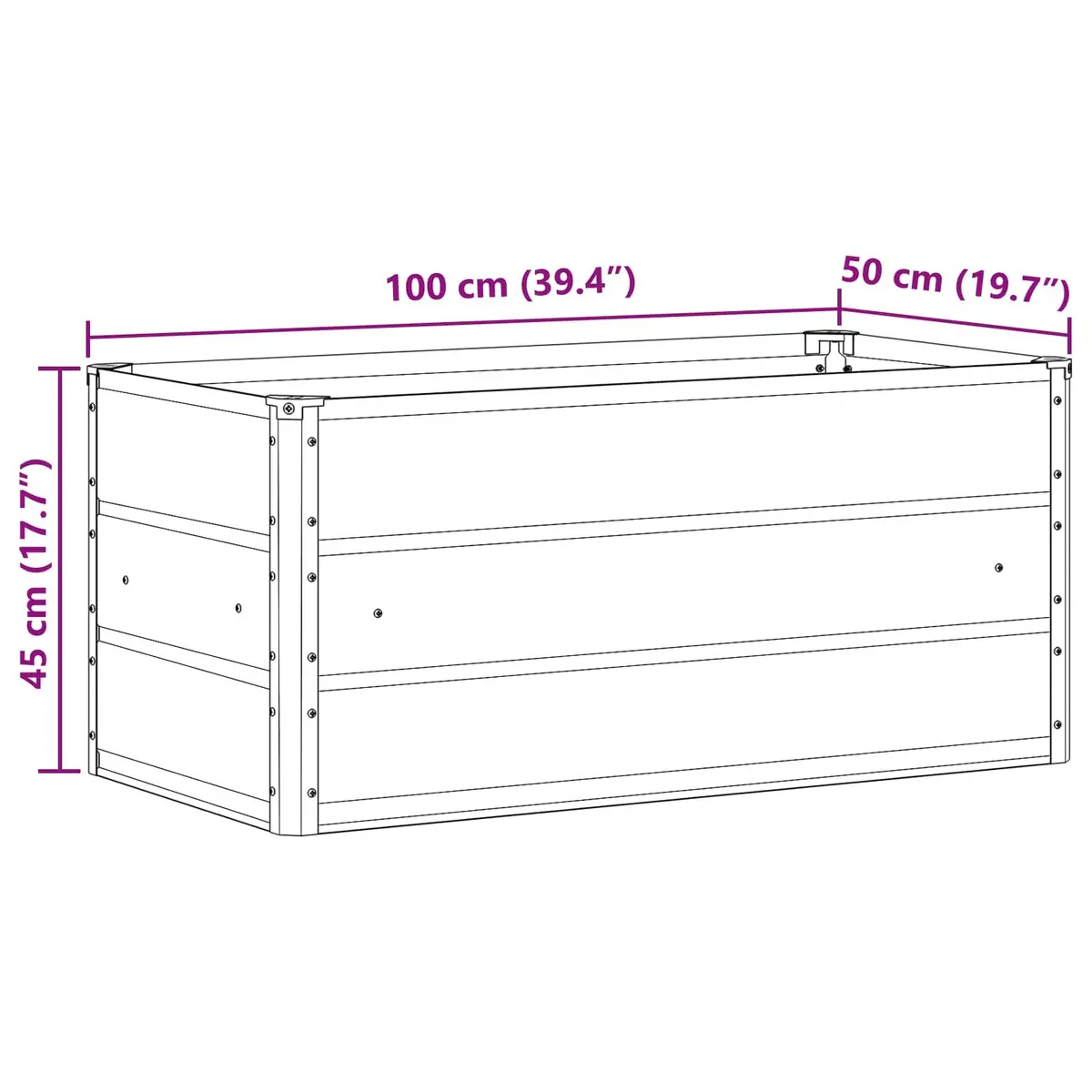 Steel Planter Galvanised Light Grey 100 x 50 x 45 cm Outdoor Pot
