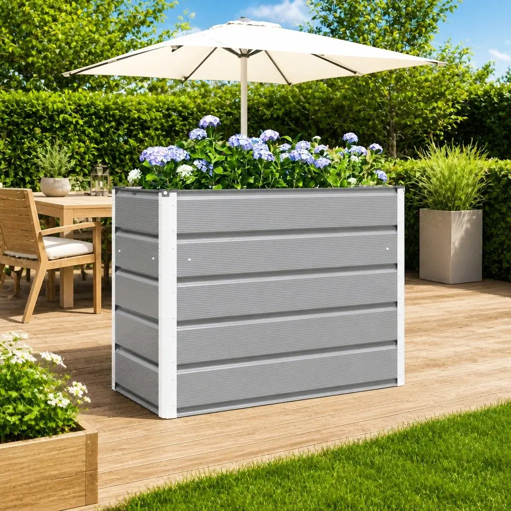 Steel Planter Galvanised Light Grey 100cm x 50cm x 77cm Modern Outdoor Pot for Garden and Terrace