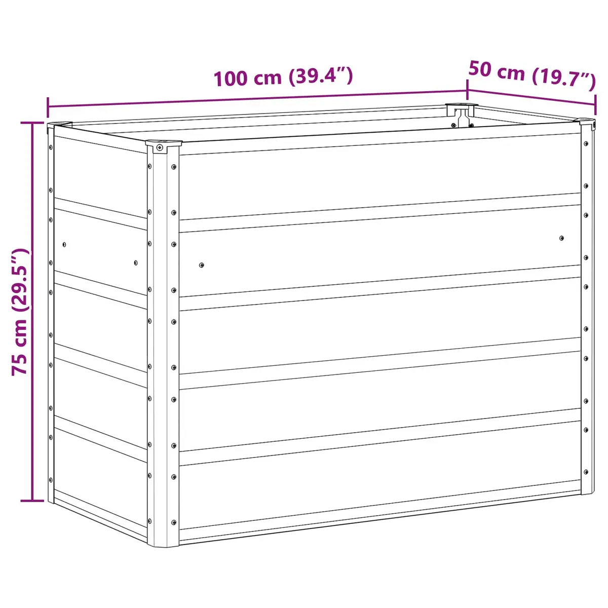 Steel Planter Galvanised Light Grey 100cm x 50cm x 77cm Modern Outdoor Pot for Garden and Terrace