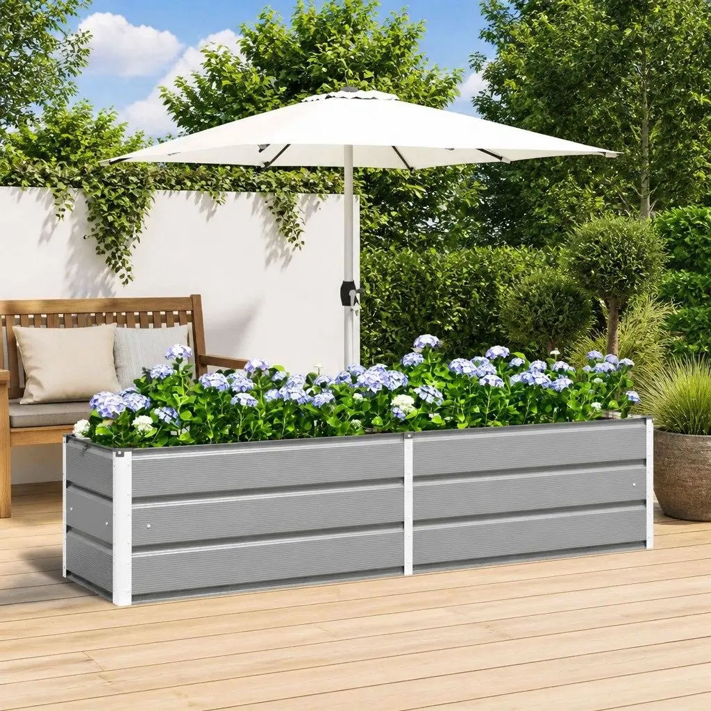 Light Grey Galvanised Steel Planter for Garden Settings 195 x 50 x 45 cm