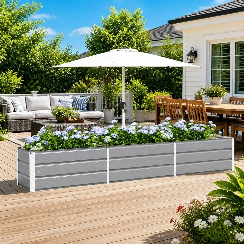 Galvanised Steel Planter Light Grey 290 x 50 x 45 cm Garden Outdoor Raised Bed