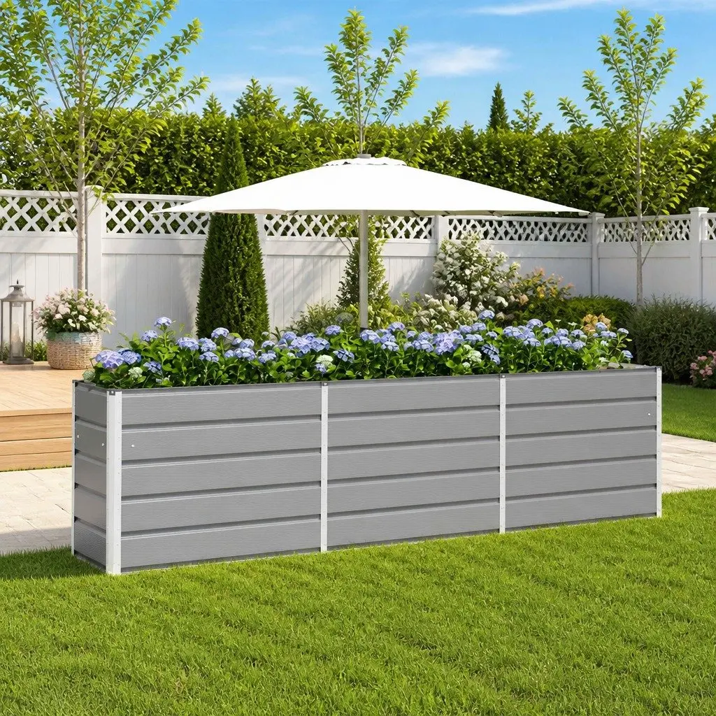 Steel Planter Box Galvanised Light Grey 290cm x 50cm x 75cm Modern Outdoor Raised Bed