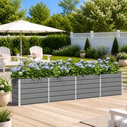 Steel Planter Light Grey 385 x 50 x 75 cm Outdoor Garden Raised Bed Pot